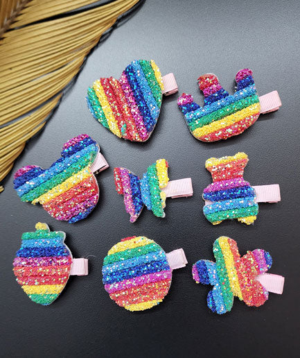 Rainbow Pattern Glitter Hairclips